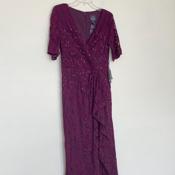 NWT Adrianna Papell Stretch Lace/Sequins Formal Dress, Rich Raisin, 4 - Picture 3 of 9